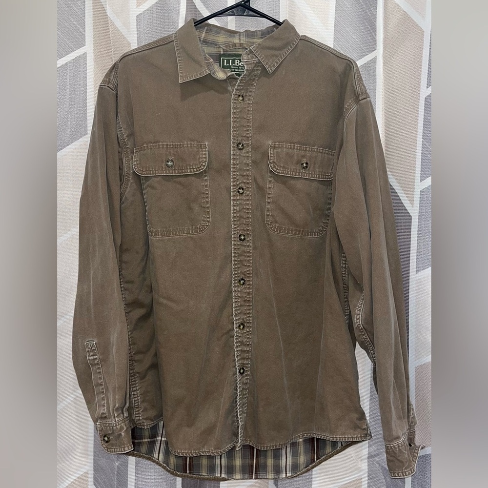 LL Bean Men's Large Brown Canvas Barn Button Up
